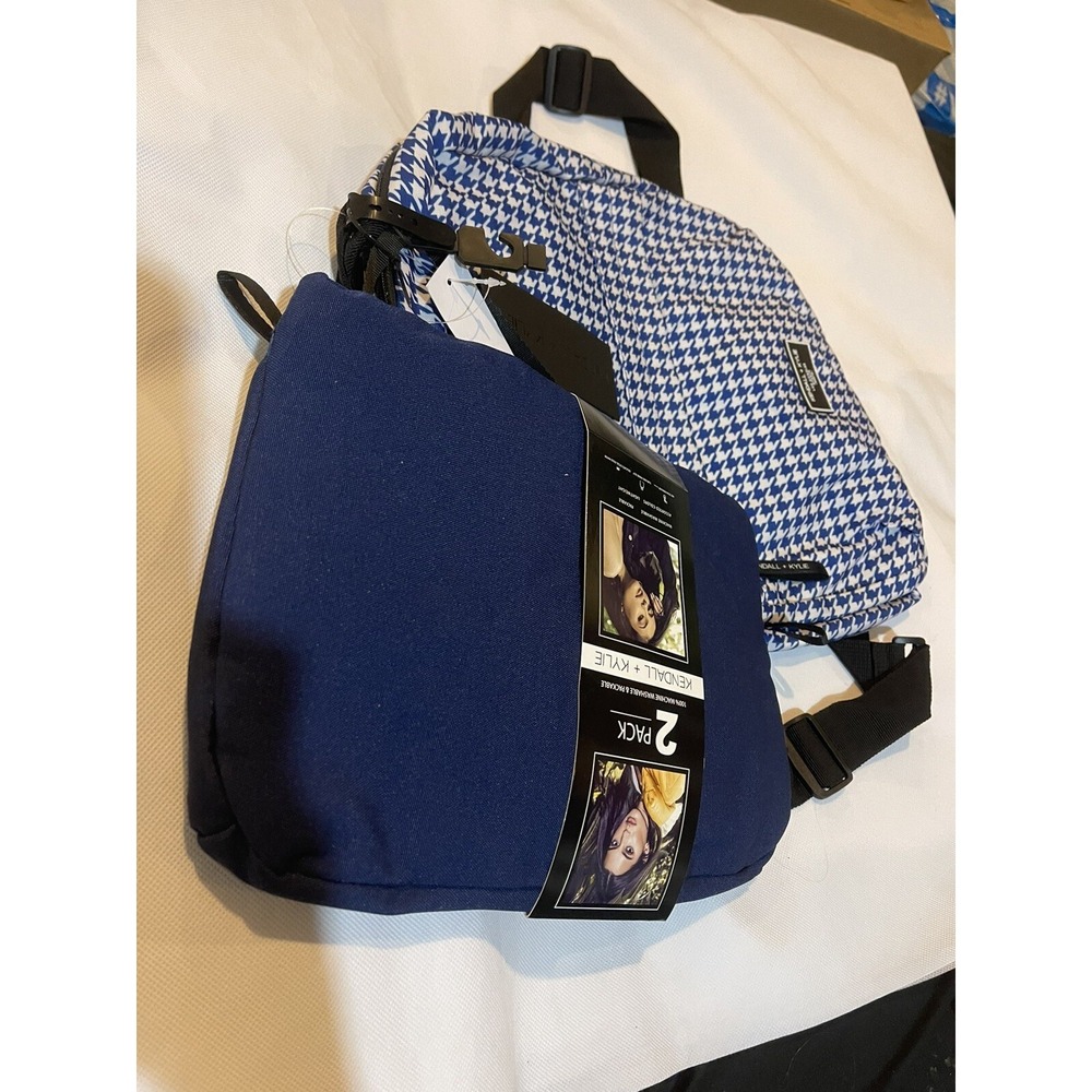 KENDALL & KYLIE 2 PACK BACKPACK Solid Navy & Blue/White Check Print $60 NEW - Picture 9 of 11